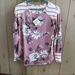 Floral/Striped Mauve Top